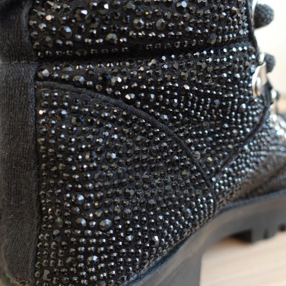 Steve Madden Shoes Leather 6 Boots Black Combat Chunky Lug Sole Studded Buzzer - Picture 11 of 16